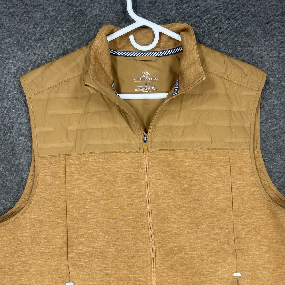 Southern Tide Vest Mens Medium Brown Coligny‎ Quilted Zip Pockets Preppy Golf - Picture 2 of 11